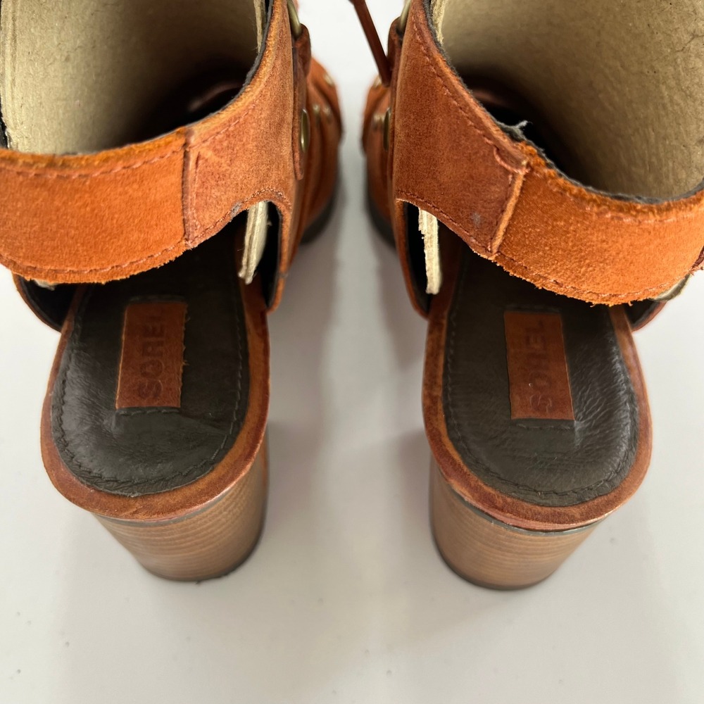 Sorel Addington Women's 7 Rust Brown Leather Lace Up Block Heel Sandals 659 - Picture 7 of 10